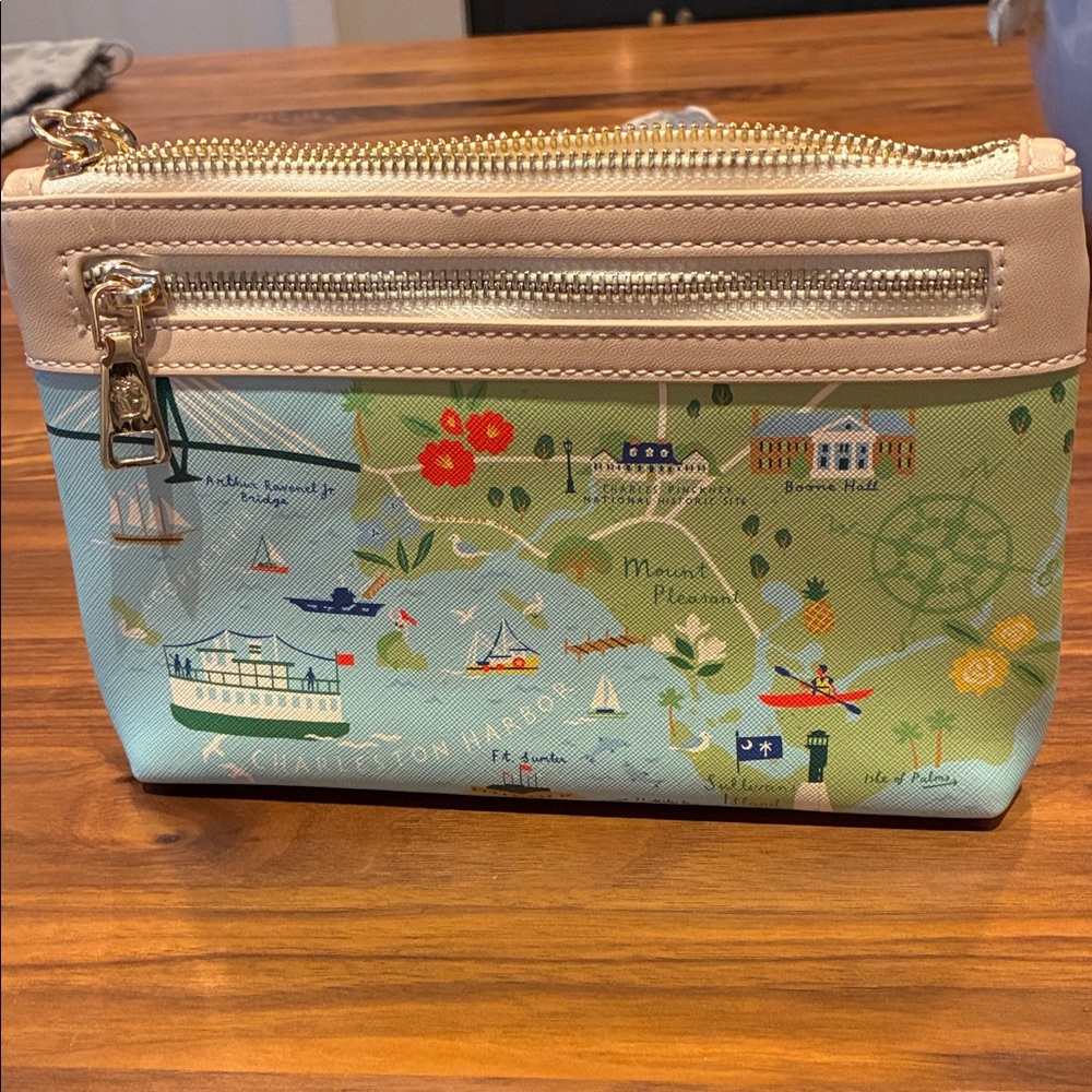 Spartina 449 Charleston Map Clutch Purse - Cream and Blue - Picture 3 of 11